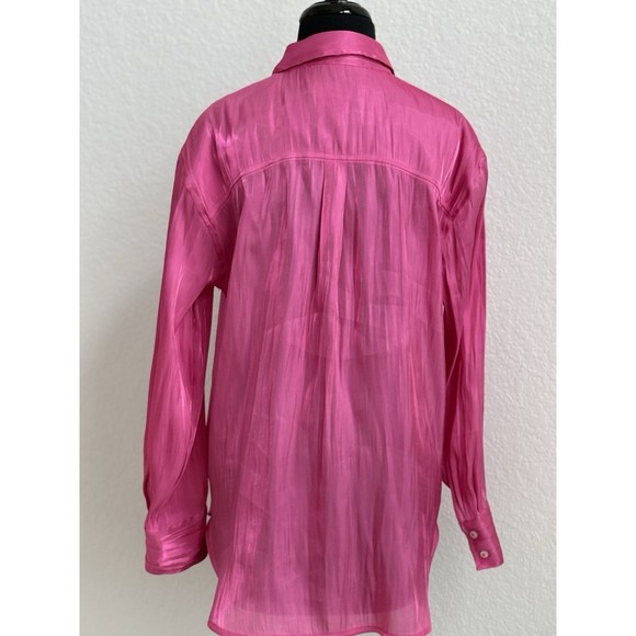 by Anthropologie Women's M Pink Iridescent Button Up Long Sleeve Top Silky Soft - Picture 2 of 7
